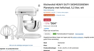 kitchenAid 5KSM55SXXEWH keukenmachine voor €364,01 dmv code bij Amazon