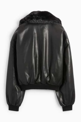 Bomberjack met rand van imitatiebont en imitatieleer voor €19,99 bij C&A