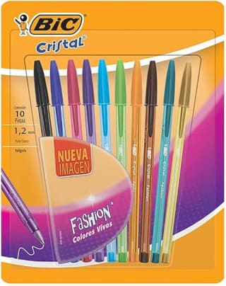 BIC Bolígrafo Cristal Fashion 1.2mm (10 piezas) por $21 en Amazon