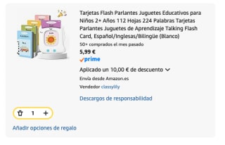 Tarjetas Flash Parlantes Juguetes Educativos para Niños 2+ Años por 5.99€
