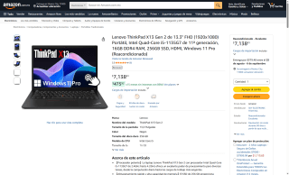 Laptop Lenovo ThinkPad X13 Gen 2 i5-1135G7 por $7,139 | Amazon
