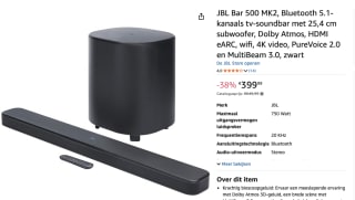 JBL BAR 500MK2 Soundbar + Subwoofer voor €404,51 bij Amazon