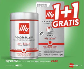 Illy koffie (capsules, bonen of gemalen) 1+1 gratis bij DekaMarkt