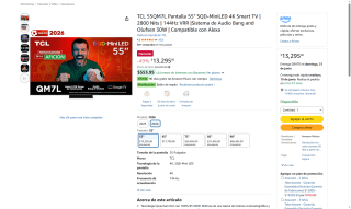 Smart TV TCL 55QM7L 55" por $13,295 | Oferta Amazon