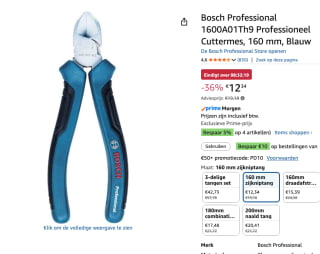 BOSCH 1600A01TH9 diagonale zijkniptang voor €12,34 bij Amazon
