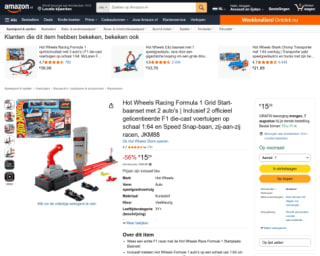 Hot Wheels Racing Formula 1 Grid Start-baanset met 2 auto's voor €15,29 bij Amazon