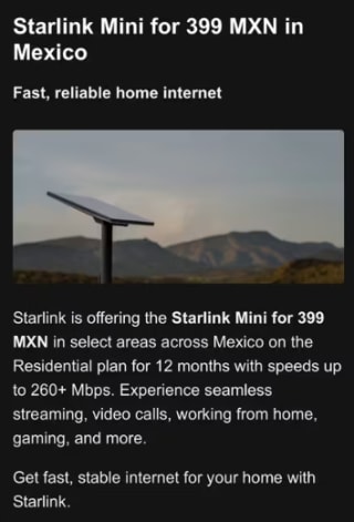 Starlink Mini por $399 en Starlink