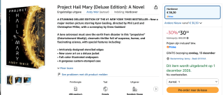 Project Hail Mary (Deluxe Edition): A Novel voor €30,30 bij Amazon