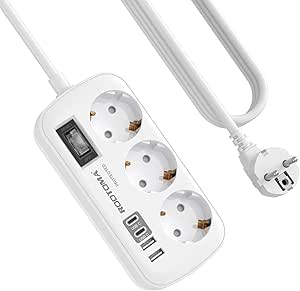 Regletas Enchufes con USB, Protección Sobretensión, 3 Tomas Interruptor por 13.99€