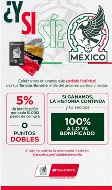 Bonificación de 5% o puntos dobles | Banorte | 100% extra si gana México