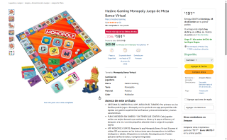 Hasbro Gaming Monopoly Banco Virtual por $191 | Amazon