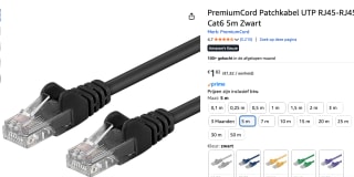 PremiumCord Patchkabel UTP RJ45-RJ45 Cat6 5m voor €1,82 bij Amazon