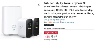 EufyCam 2C (2 stuks) + Homekit voor €94,03 bij Amazon