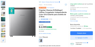 Frigobar Hisense RR16D6AGX1 (1.6 pies) por $2,099 en Mercado Libre