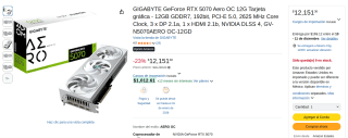 Tarjeta Gráfica GIGABYTE RTX 5070 12GB por $12,151 | Amazon