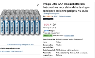 40 Philips Ultra AAA alkalinebatterijen voor €10,52 bij Amazon