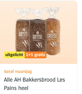 1+1 gratis AH Bakkersbrood Les Pains heel bij Albert Heijn