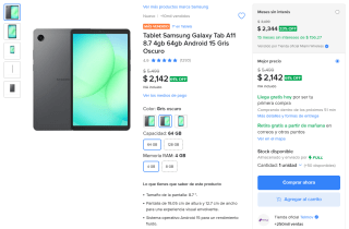 Tablet Samsung Galaxy Tab A11 8.7" 64GB por $2,142 | Mercado Libre