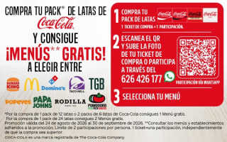 Gratis menú con la compra de latas de Coca‑Cola en Coca‑Cola Europacific Partners