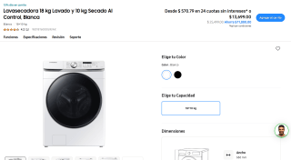 Lavasecadora Samsung 18kg por $8,730 | Mercado Pago