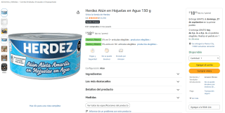 Herdez Atún en Hojuelas en Agua 130g por $15 en Amazon