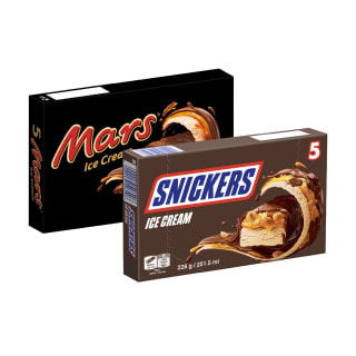 5-pack Mars-, Twix- of Snickers-ijs voor €1,99 bij Aldi