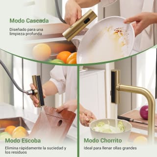 Grifo de cocina DAYONE Gold Waterfall por $478.98 en Amazon