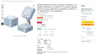 UGREEN MagFlow 25W Qi2.2 cargador inalámbrico 2 en 1 plegable por $668 en Amazon