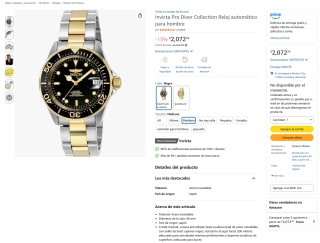 Invicta INVICTA-8927 reloj automático 40 mm por $2,072 en Amazon