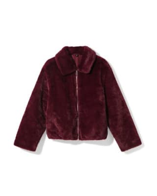 Damesjas Rafi bomber imitatiebont bordeauxrood voor €29,99 bij Hema