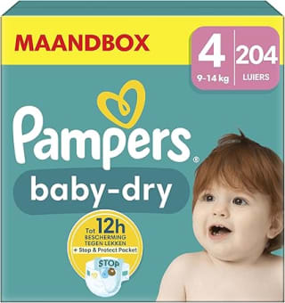 Pampers Baby-Dry Maat 4, 204 Luiers voor €46,63 bij Amazon