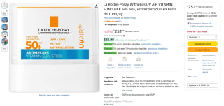 Protector Solar La Roche-Posay Anthelios SPF 50+ por $227 | Amazon