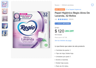 Papel Higiénico Regio 32 Rollos por $120 | Mercado Libre