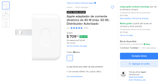 Apple Adaptador de corriente dinámico 40 W (máx. 60 W) por $710 en Mercado Libre