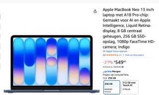 Apple MacBook Neo - 13 inch - Indigo - 256 GB - QWERTY voor €549 bij Amazon