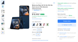 Motorola Razr 60 12 GB 512 GB por $9,832 en Mercado Libre