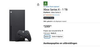 Microsoft Xbox Series X 1TB voor €600 bij Amazon