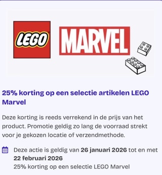 25% korting op een selectie LEGO Marvel