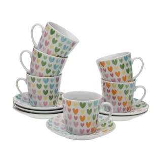 Versa - Set De 6 Tazas De Té Con Plato Colour Hearts Porcelana por 4.99€