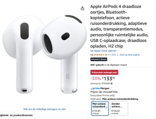 Apple AirPods 4 met actieve ruisonderdrukking (ANC) voor €133,95 bij Amazon
