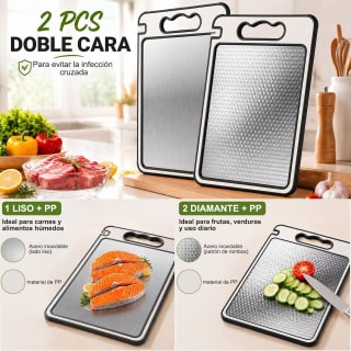 2pcs Tablas de Picar de Acero Inoxidable y PP (36.5 × 25 cm) por $235 en Amazon