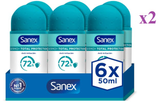 2 x 6uds de SANEX Desodorante Roll-On Dermo Total Protection 72h por 16.16€