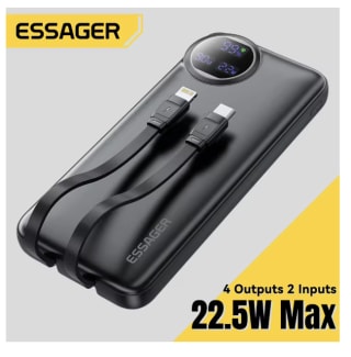Essager Power Bank 10000 mAh 225 W PD Cargador Batería Portátil Carga Rápida iPhone