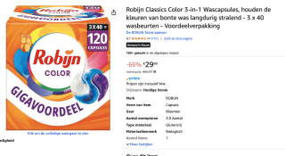 Robijn Classics Color 3-in-1 wascapsules 120 wasbeurten voor €29,99 bij Amazon