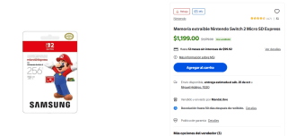 Memoria Nintendo Switch 2 Micro SD Express por $1,199 | Oferta Walmart