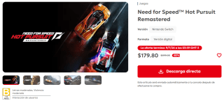 Need for Speed Hot Pursuit Remastered por $180 | Oferta Nintendo eShop