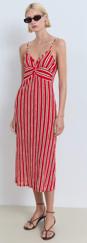 Mango Outlet Vestido Fruncido Rayas Midi por 9,99€