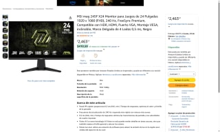 Monitor MSI MAG 245F X24 24" 240Hz IPS 0,5ms por $2,464 | Amazon