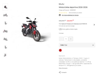 Motocicleta Bajaj Pulsar N125 2026 por $29,099 | Liverpool (Banorte)