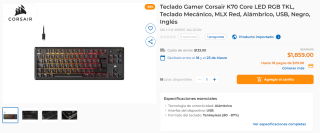 Teclado Gamer Corsair K70 Core LED RGB TKL por $1,889 | CyberPuerta